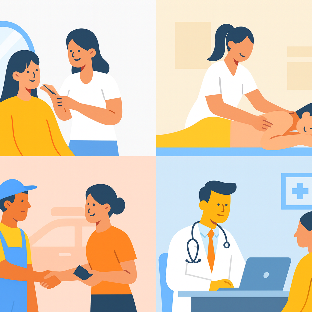 Visual collage of salons, spas, garages, and clinics