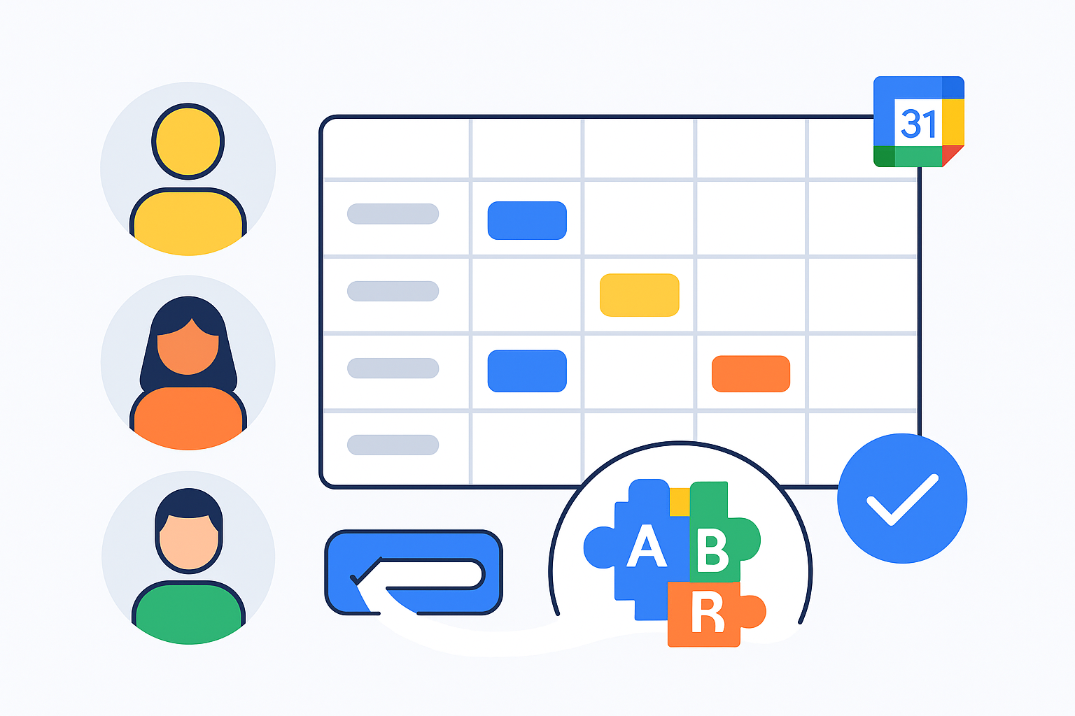 Calendar with appointments per staff and Google Calendar sync