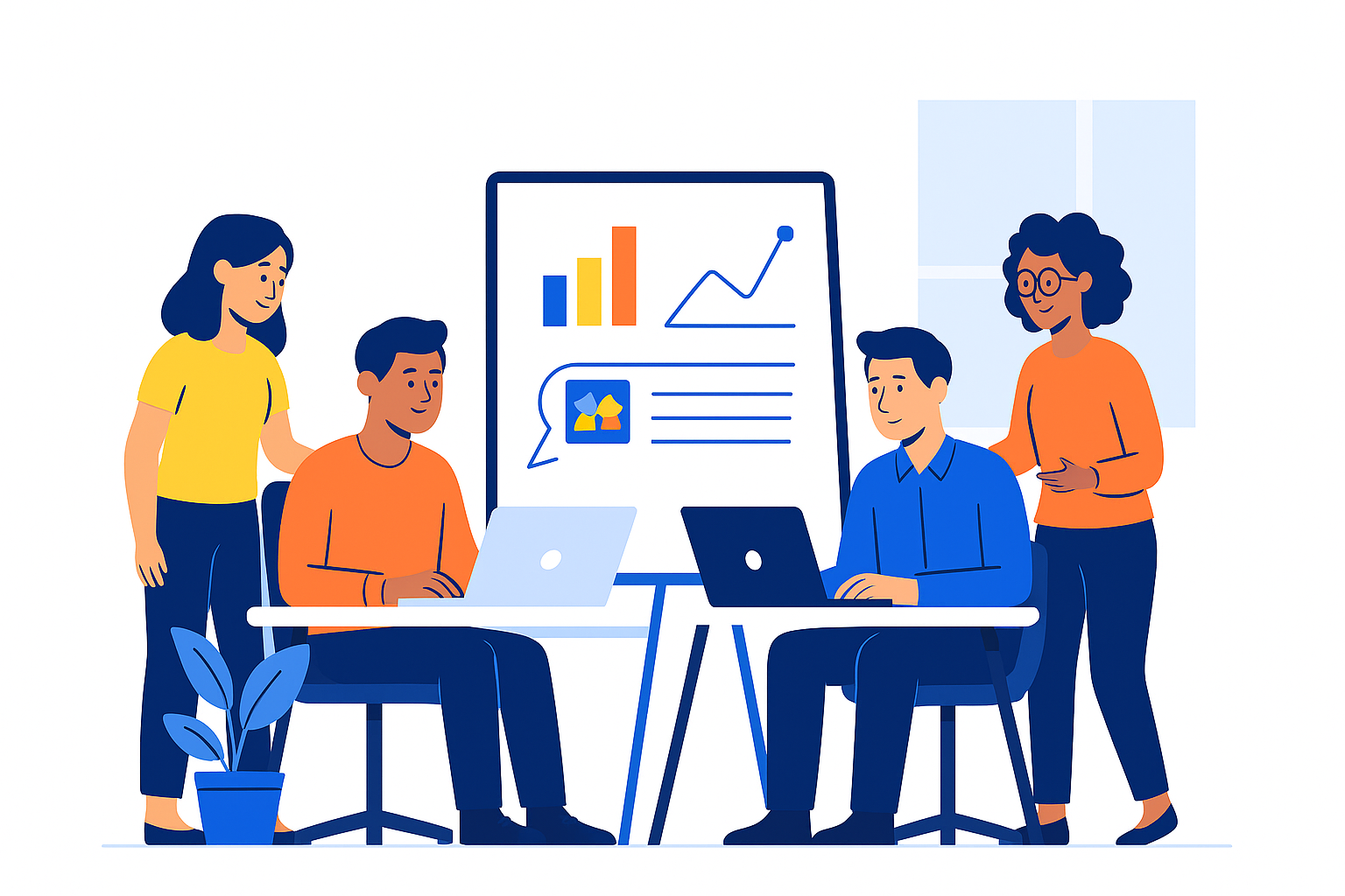 Small software team working together in a modern office